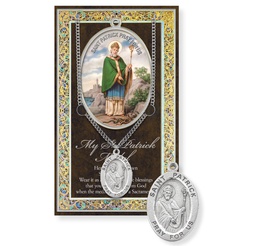 [HI-950-640] St. Patrick Genuine Pewter Medal on a 24" Chain with Biography and Picture Folder