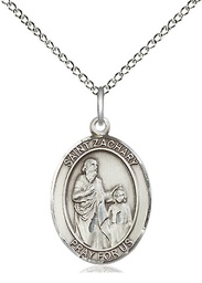 [8116SS/18SS] Sterling Silver Saint Zachary Pendant on a 18 inch Sterling Silver Light Curb chain