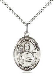[8120SS/18SS] Sterling Silver Saint Leo the Great Pendant on a 18 inch Sterling Silver Light Curb chain