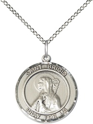[8123RDSS/18SS] Sterling Silver Saint Brigid of Ireland Pendant on a 18 inch Sterling Silver Light Curb chain