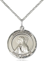 [8123RDSS/18SS] Sterling Silver Saint Brigid of Ireland Pendant on a 18 inch Sterling Silver Light Curb chain