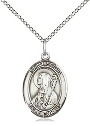 [8123SS/18SS] Sterling Silver Saint Brigid of Ireland Pendant on a 18 inch Sterling Silver Light Curb chain