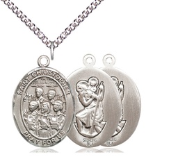 [7514SS/24SS] Sterling Silver Saint Christopher Choir Pendant on a 24 inch Sterling Silver Heavy Curb chain