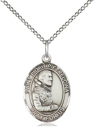 [8125SS/18SS] Sterling Silver Saint Pio of Pietrelcina Pendant on a 18 inch Sterling Silver Light Curb chain