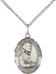[8125SS/18SS] Sterling Silver Saint Pio of Pietrelcina Pendant on a 18 inch Sterling Silver Light Curb chain