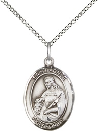 [8128SS/18SS] Sterling Silver Saint Agnes of Rome Pendant on a 18 inch Sterling Silver Light Curb chain