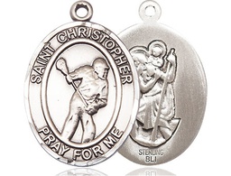 [7516SS] Sterling Silver Saint Christopher Lacrosse Medal