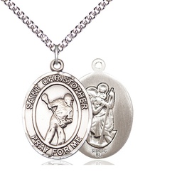 [7516SS/24SS] Sterling Silver Saint Christopher Lacrosse Pendant on a 24 inch Sterling Silver Heavy Curb chain