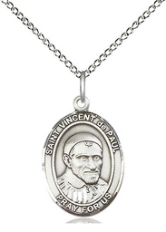 [8134SS/18SS] Sterling Silver Saint Vincent de Paul Pendant on a 18 inch Sterling Silver Light Curb chain