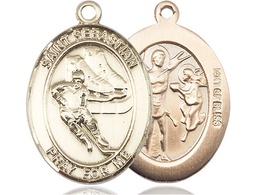 [7604GF] 14kt Gold Filled Saint Sebastian Hockey Medal