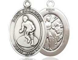[7608SS] Sterling Silver Saint Sebastian Wrestling Medal
