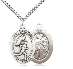 [7609SS/24SS] Sterling Silver Saint Sebastian Track and Field Pendant on a 24 inch Sterling Silver Heavy Curb chain
