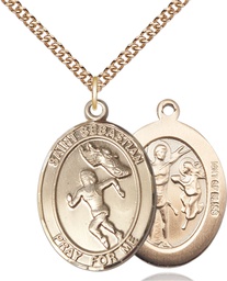 [7610GF/24GF] 14kt Gold Filled Saint Sebastian Track and Field Pendant on a 24 inch Gold Filled Heavy Curb chain