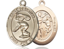 [7611GF] 14kt Gold Filled Saint Sebastian Swimming Medal