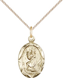 [0612CGF/18G] 14kt Gold Filled Saint Christopher Pendant on a 18 inch Gold Plate Light Curb chain