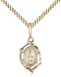 [4152MGF/18G] 14kt Gold Filled Miraculous Pendant on a 18 inch Gold Plate Light Curb chain