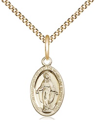 [4122MGF/18G] 14kt Gold Filled Miraculous Pendant on a 18 inch Gold Plate Light Curb chain