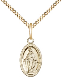 [4122MGF/18G] 14kt Gold Filled Miraculous Pendant on a 18 inch Gold Plate Light Curb chain
