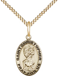 [3980GF/18G] 14kt Gold Filled Saint Christopher Pendant on a 18 inch Gold Plate Light Curb chain