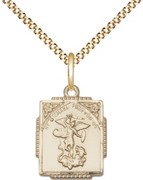 [0804RGF/18G] 14kt Gold Filled Saint Michael the Archangel Pendant on a 18 inch Gold Plate Light Curb chain