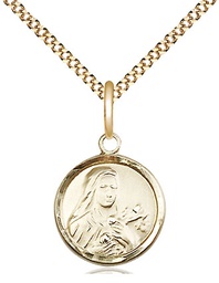 [0601TGF/18G] 14kt Gold Filled Saint Theresa Pendant on a 18 inch Gold Plate Light Curb chain