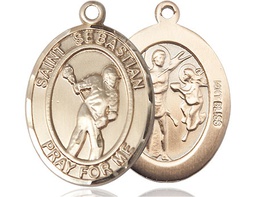[7616KT] 14kt Gold Saint Sebastian Lacrosse Medal