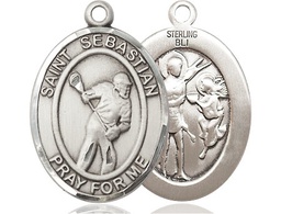 [7616SS] Sterling Silver Saint Sebastian Lacrosse Medal