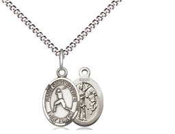 [9150SS/18S] Sterling Silver Saint Christopher Baseball Pendant on a 18 inch Light Rhodium Light Curb chain