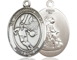 [7702SS] Sterling Silver Guardian Angel Basketball Medal
