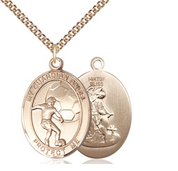 [7703GF/24GF] 14kt Gold Filled Guardian Angel Soccer Pendant on a 24 inch Gold Filled Heavy Curb chain
