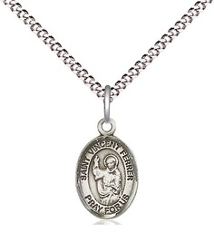 [9201SS/18S] Sterling Silver Saint Vincent Ferrer Pendant on a 18 inch Light Rhodium Light Curb chain