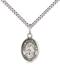 [9208SS/18S] Sterling Silver Saint Maria Goretti Pendant on a 18 inch Light Rhodium Light Curb chain