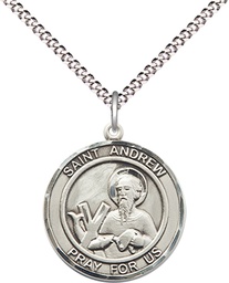 [8000RDSS/18S] Sterling Silver Saint Andrew the Apostle Pendant on a 18 inch Light Rhodium Light Curb chain