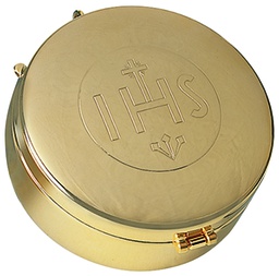[K-81] Hospital Pyx.  24k gold plated, hinged cover.  3-1/4&quot; dia., 75 host cap.  Use with burse K-3085.