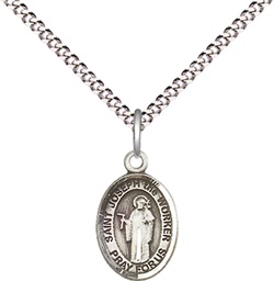 [9220SS/18S] Sterling Silver Saint Joseph the Worker Pendant on a 18 inch Light Rhodium Light Curb chain