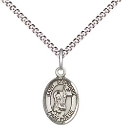 [9228SS/18S] Sterling Silver Saint Stephanie Pendant on a 18 inch Light Rhodium Light Curb chain
