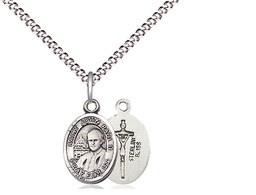 [9234SS/18S] Sterling Silver Saint John Paul II Pendant on a 18 inch Light Rhodium Light Curb chain