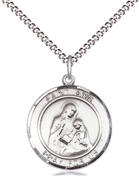 [8002RDSS/18S] Sterling Silver Saint Ann Pendant on a 18 inch Light Rhodium Light Curb chain