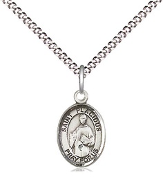 [9240SS/18S] Sterling Silver Saint Placidus Pendant on a 18 inch Light Rhodium Light Curb chain