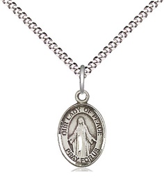 [9245SS/18S] Sterling Silver Our Lady of Peace Pendant on a 18 inch Light Rhodium Light Curb chain