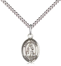 [9251SS/18S] Sterling Silver Saint Rachel Pendant on a 18 inch Light Rhodium Light Curb chain