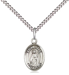 [9255SS/18S] Sterling Silver Saint Grace Pendant on a 18 inch Light Rhodium Light Curb chain