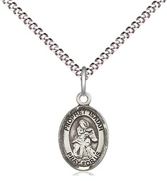 [9258SS/18S] Sterling Silver Saint Isaiah Pendant on a 18 inch Light Rhodium Light Curb chain