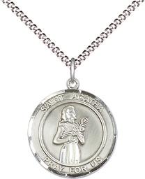 [8003RDSS/18S] Sterling Silver Saint Agatha Pendant on a 18 inch Light Rhodium Light Curb chain
