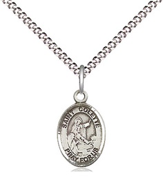 [9268SS/18S] Sterling Silver Saint Colette Pendant on a 18 inch Light Rhodium Light Curb chain