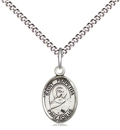 [9272SS/18S] Sterling Silver Saint Perpetua Pendant on a 18 inch Light Rhodium Light Curb chain