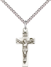 [0006SS/18S] Sterling Silver Crucifix Pendant on a 18 inch Light Rhodium Light Curb chain