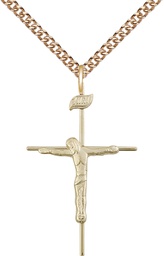 [0010GF/24GF] 14kt Gold Filled Crucifix Pendant on a 24 inch Gold Filled Heavy Curb chain