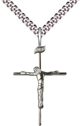 [0010SS/24S] Sterling Silver Crucifix Pendant on a 24 inch Light Rhodium Heavy Curb chain