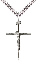 [0010SS/24S] Sterling Silver Crucifix Pendant on a 24 inch Light Rhodium Heavy Curb chain